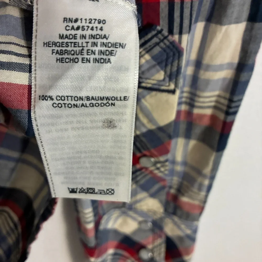 True Religion Western Shirt Mens Size L Plaid Pearl Snap Cowboy Logo Ranch Rodeo
